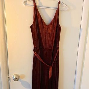 Petite Velvet Jumpsuit, Burgundy, Size 8